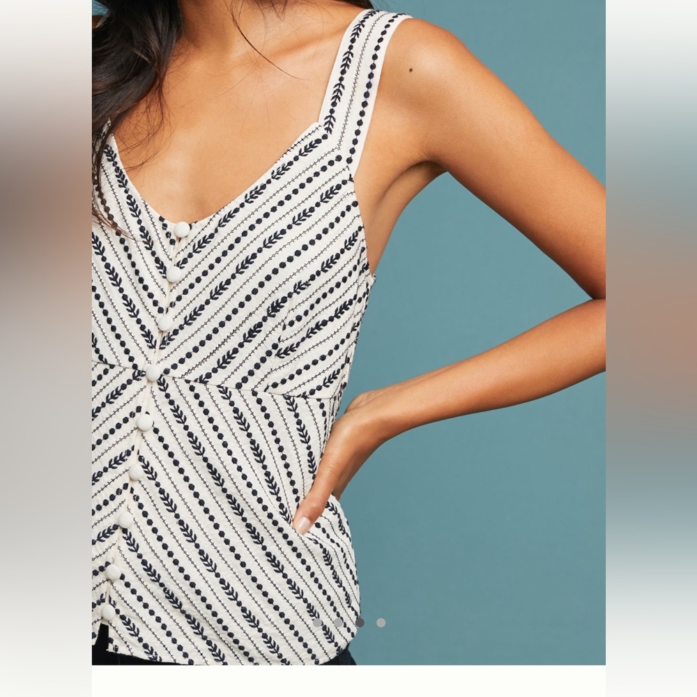 Maeve Cream and Black Striped Embroidered Tank
